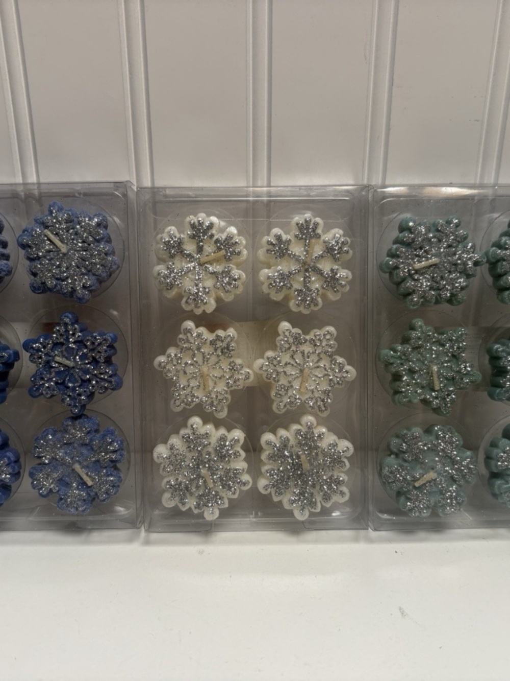 Vintage Y2K Set Santa's Workbench 18 Floating Candles Blue Green Snowflake New